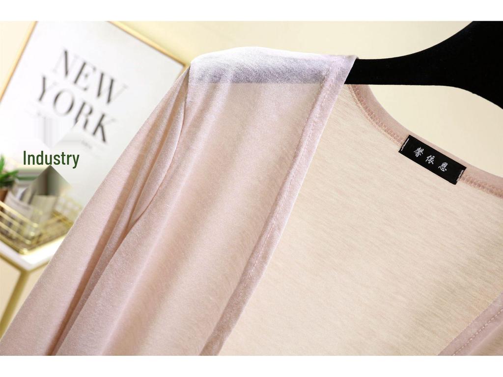 Dámský lehký kardiganový šál s dlouhým rukávem na jaro/léto 2025 - Slim pletená klimatizační bunda