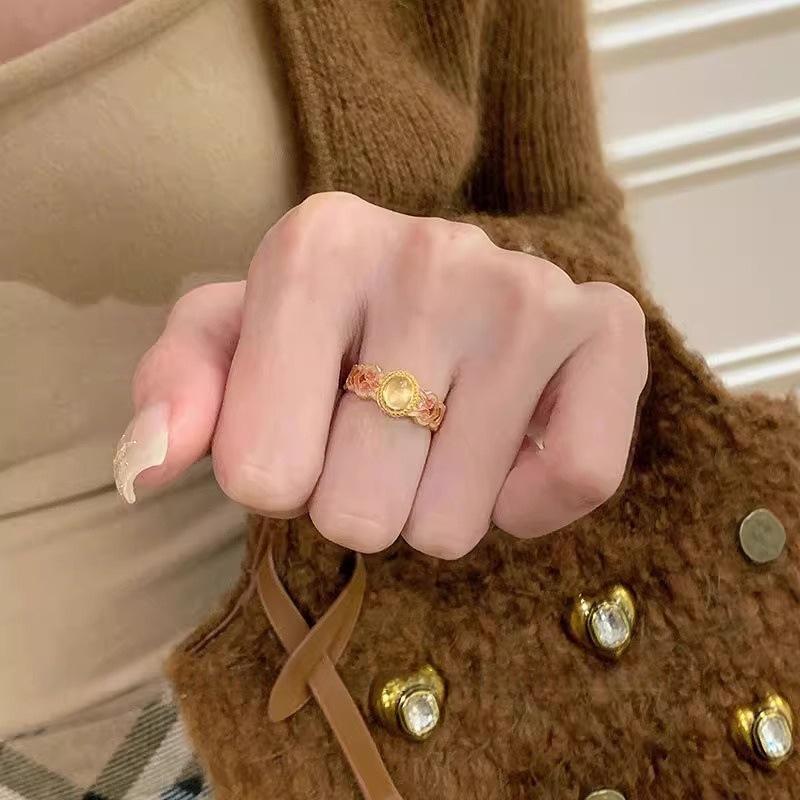 925 Sterlingsilber Unregelmäßiger Edelstein Damen Luxus Zeigefingerring - Nicht Verblassend, Verstellbar, Leichtes Nischendesign.