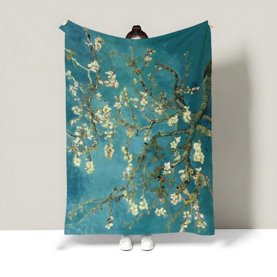 Oil Painting Nap Blanket, Soft Warmth Double-Sided Flannel, Digital Print Shrink-Resistant Machine Washable Office Travel Throw Blanket