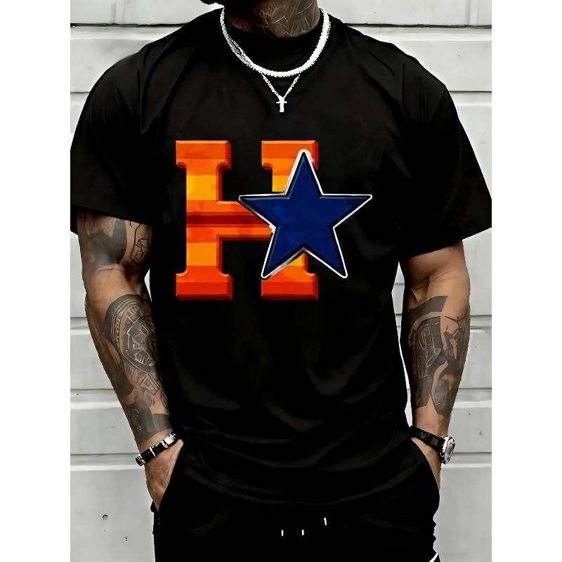 European Size Houston Baseball Design, Suitable for Machine Washing, Ideal for Team Activities & Gatherings, Casual Look, Daily T-Shirt Extra Long