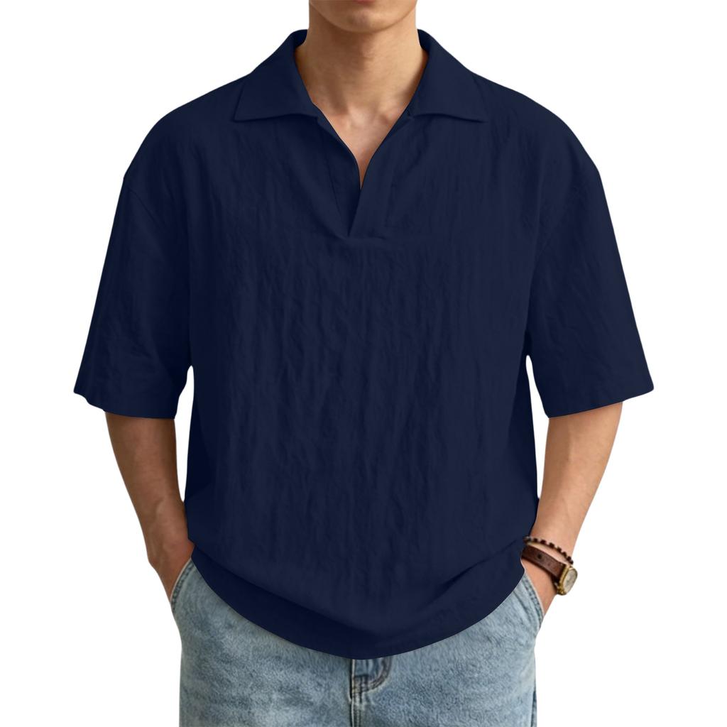 Men's Casual Short-Sleeve Cotton-Linen Shirt With Lapel: Lightweight And Breathable