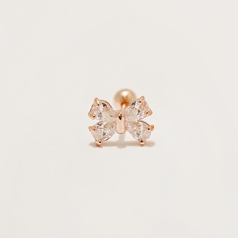 Minimalpiercing 14K Crystal Ribbon Piercing Earrings