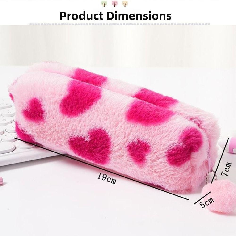 Cartoon Plush Pencil Case Leopard Print Storage Bag Cute Pencil Pouch Students