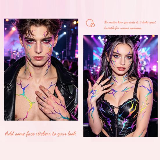 5 Sheets Holographic Lightning Tattoos Flash Temporary Stickers Full Color Body