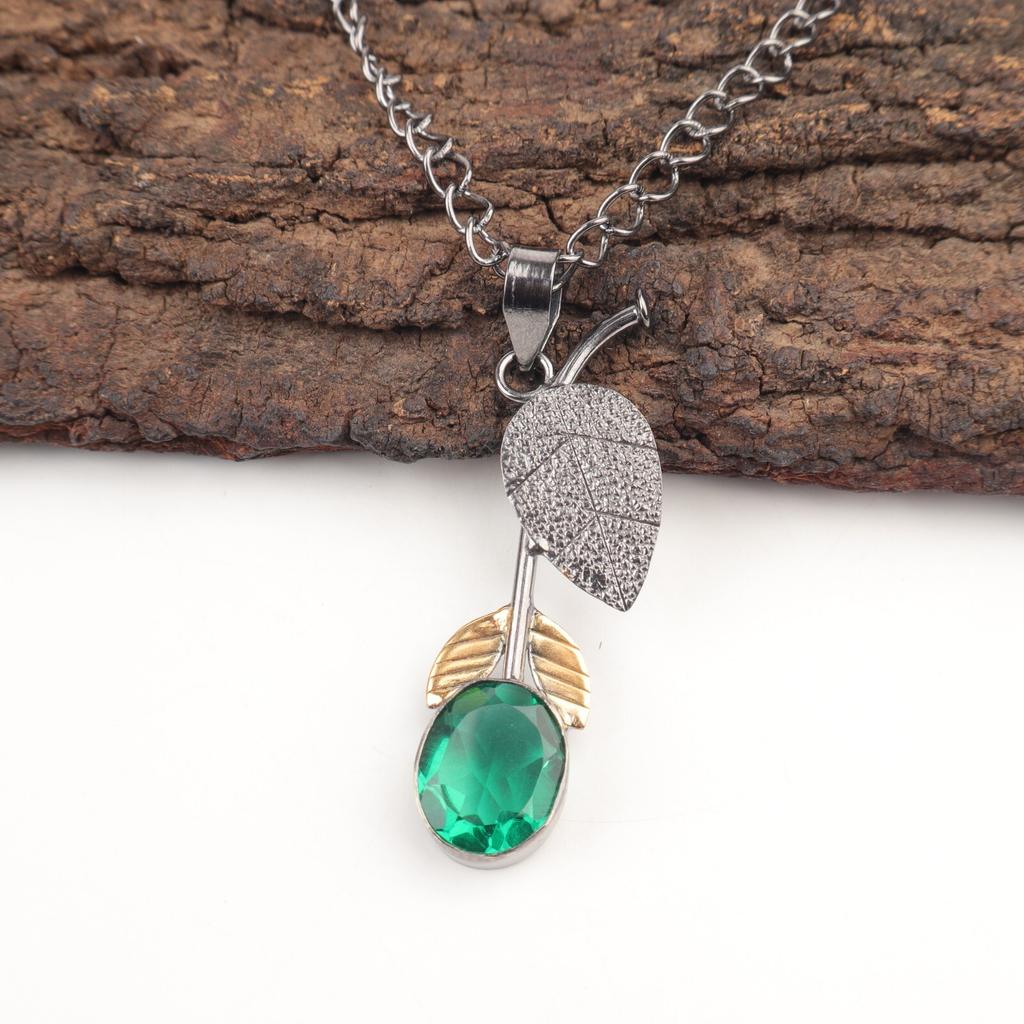 Green Emerald Stone Daughter Gift Anniversary Wedding Pendant Jewelry 925 Silver PP-55-8