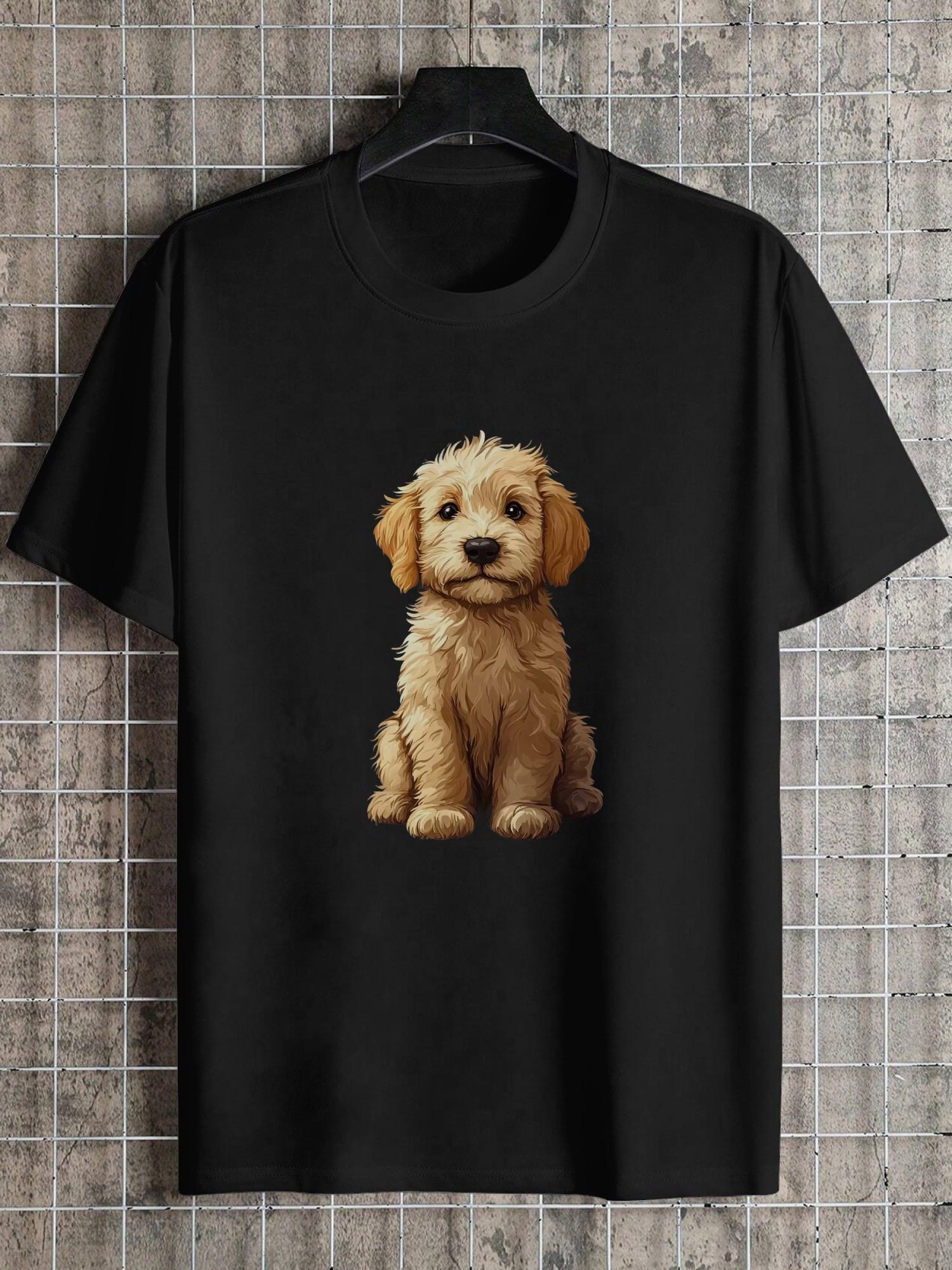 1pc Casual Short Sleeve T-shirt - Fluffy Golden Retriever Puppy Graphic S