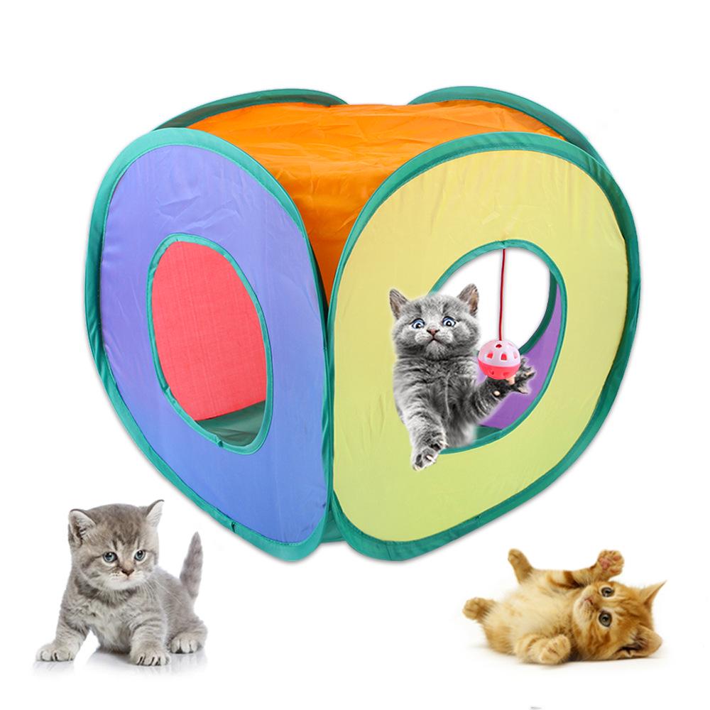 Collapsible Square Rainbow Tunnel Cat Toy