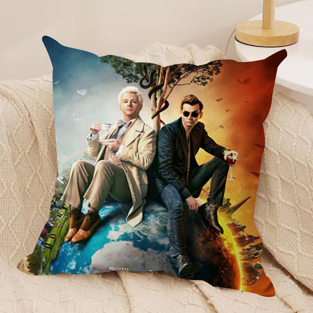 Tv GGood Omens Cushion Cover Silky Short Plush DoubleSided Printed Pillow Case for Sofa All Seasons Home Decor Gift