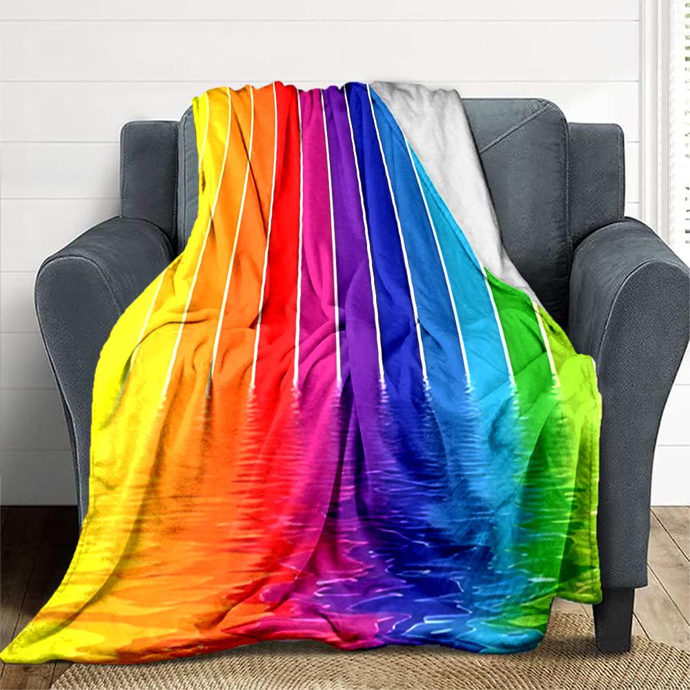 1pc Rainbow Waterfall Lightweight Flannel Blanket, Comfortable and Warm Blanket, for Office and Camping Sofa Bed, Livingroom137