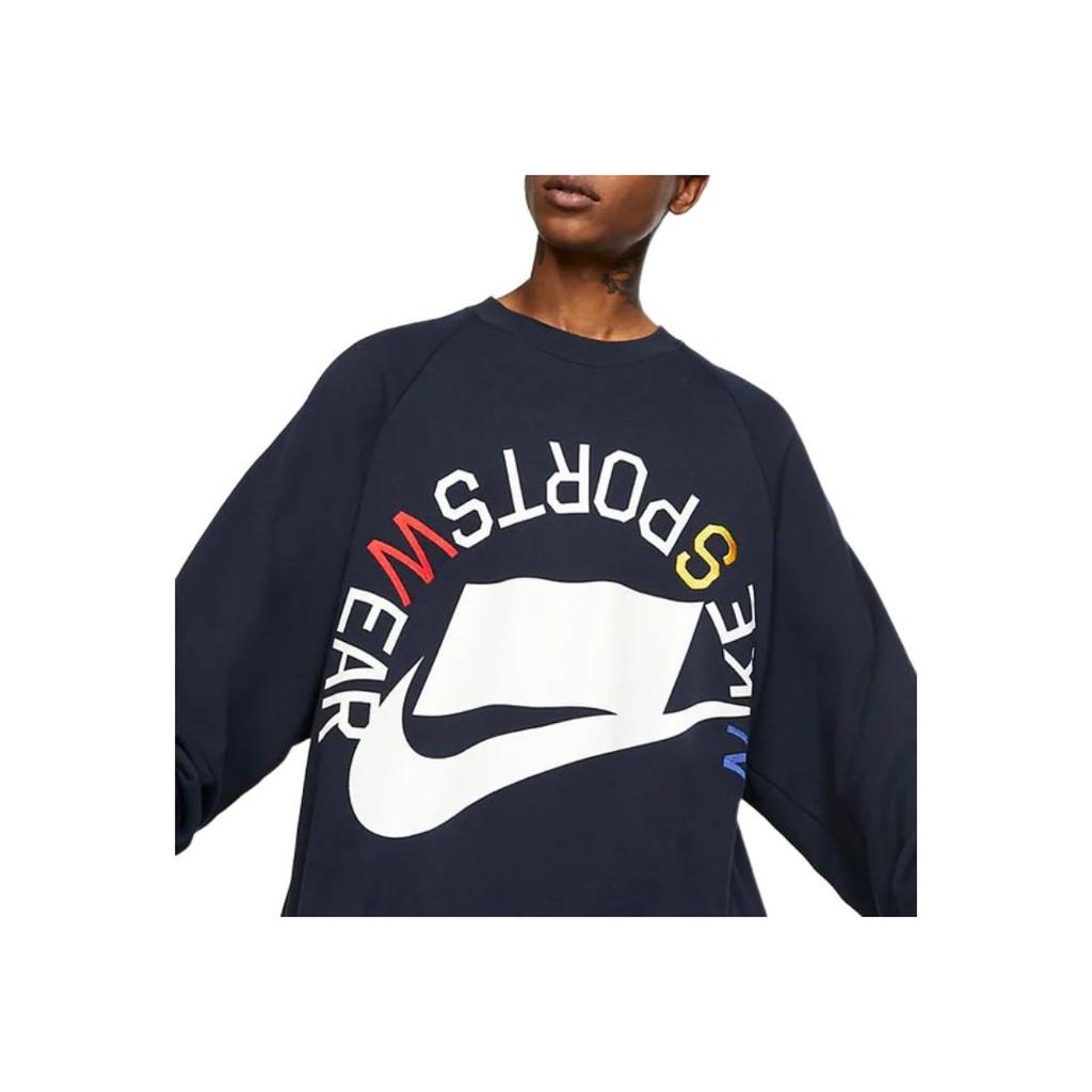 Nike Solid Color Letter Pattern Print Crew Neck Sweater Men Sweater Navy-Blue AR1622-475