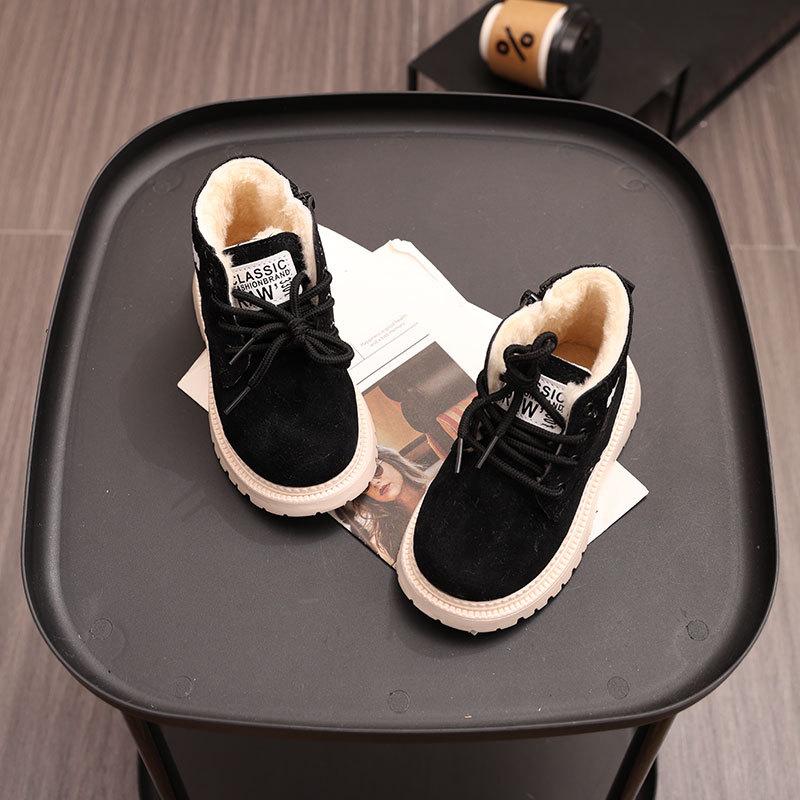

Children s Winter Cotton Shoes Boys Warm Cotton Lined Ankle Boots for Boys Girls Side Zipper Retro Snow Thermal Boots 21 чорний
