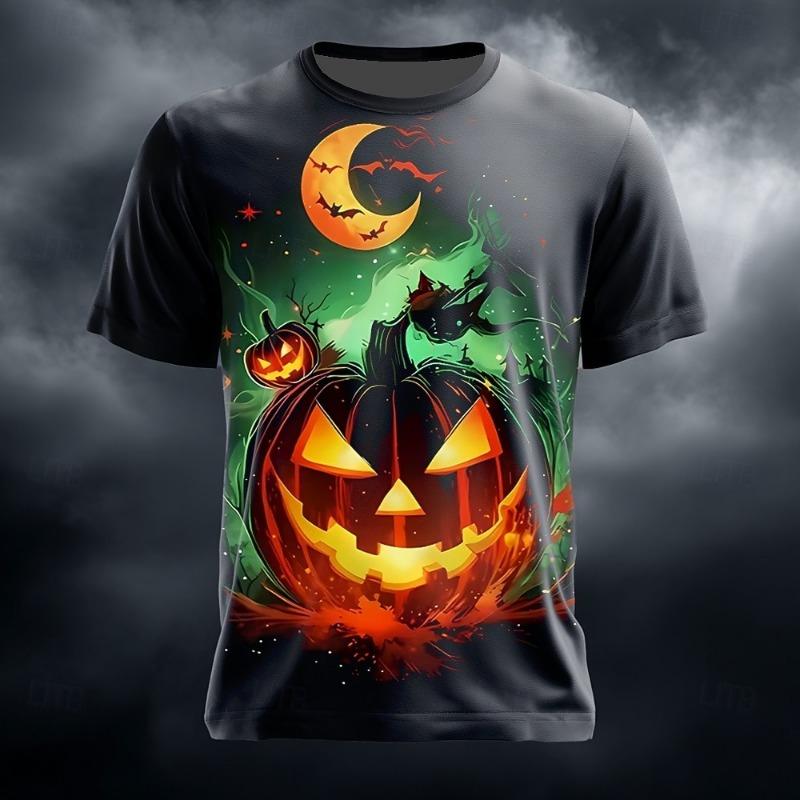 Halloween Men's Illusion Pumpkin Short Sleeve T Shirt 3D Printed Shirt Exaggerate Horror Party Street Holiday Men Clothing