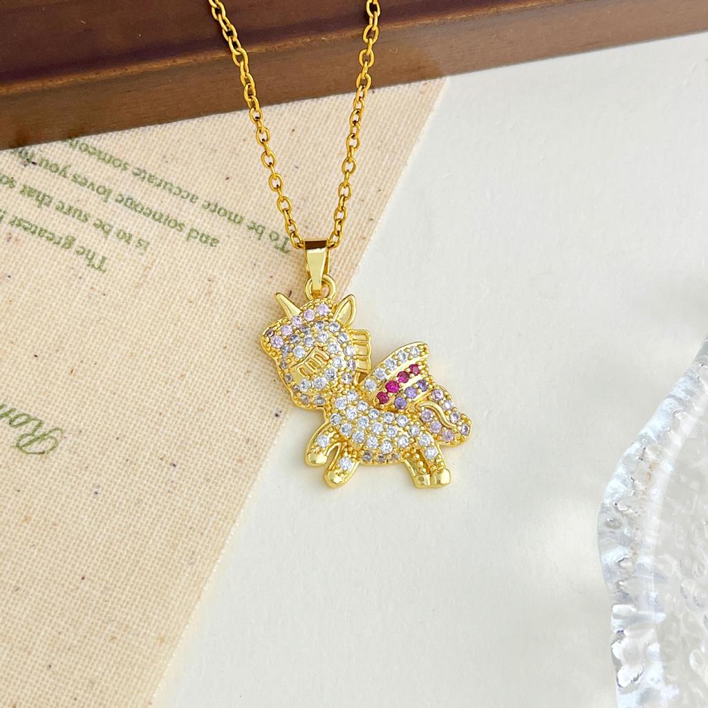 Colorful Zodiac Horse Necklace - A Unique and Versatile High-End Titanium Steel Necklace with a Touch of Sophistication