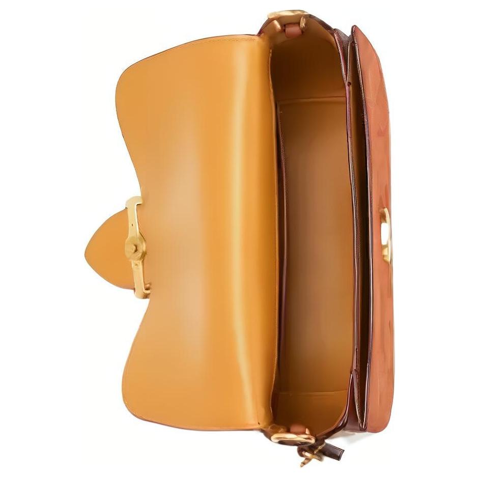 Coach Kat 25 Solid Color Logo Embossed Nameplate Clasp Closure Leather Saddle Bag Women Saddle Bag Brown CJ394-B4L4A