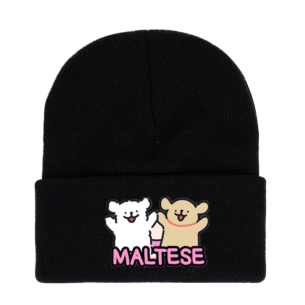 Winter Maltese Knit Hat With Printed Design For Men Women Casual Weather Cold