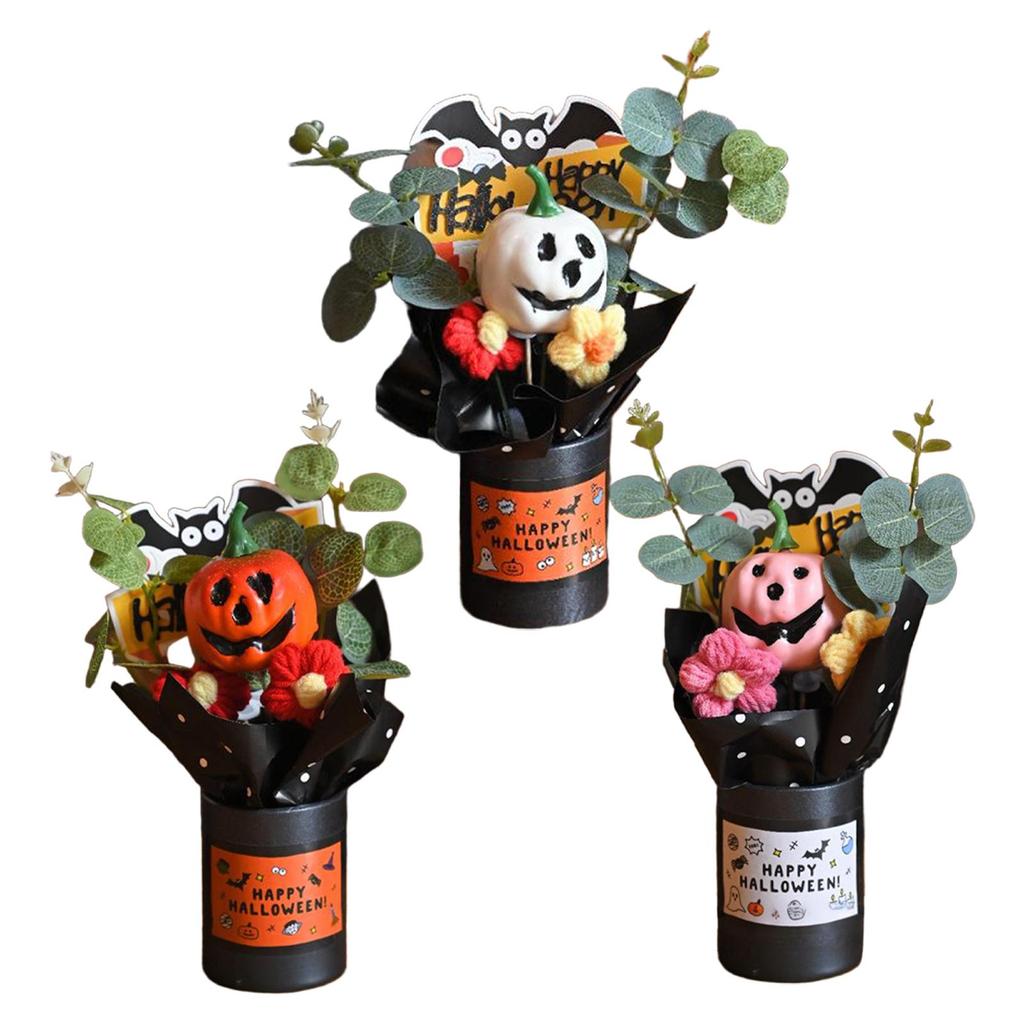 Exquisite Plastic Pumpkin Bouquet Creative Ghost Ornament Artificial Flower Table Centerpiece for Halloween Festive Decorations