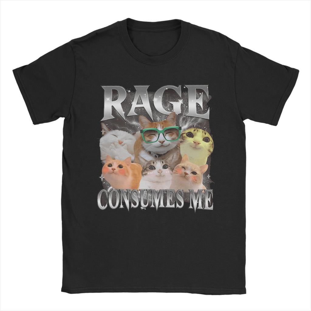 Streetwear T Shirt Summer Rage Consumes Me Cat Leisure T Shirts Cotton Tshirt for Couple Y2K Retro Cheap Print Short Sleeve