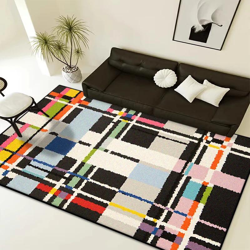Chic Luxury Decoration Living Room Carpet -  Colored Striped Non-slip Washable Rug for Bedroom Bedside Fluffy Floor Mat Home