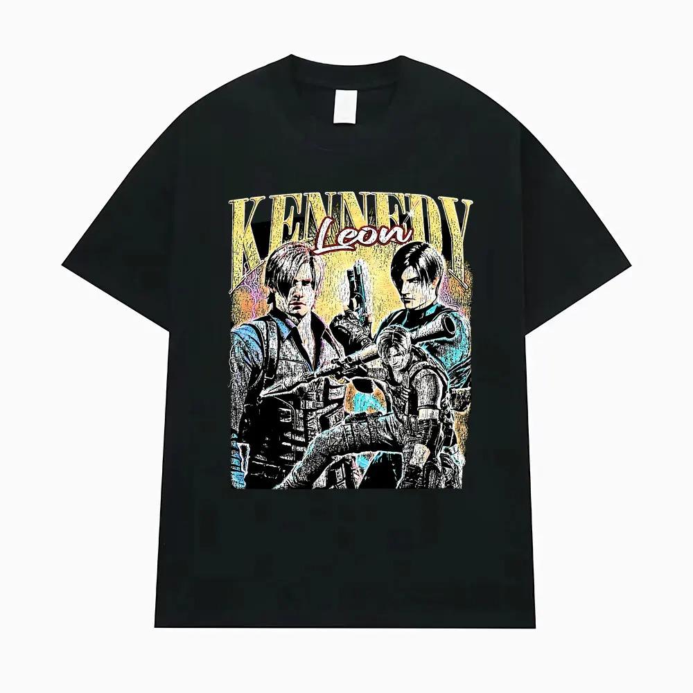 

Resident Evil Leon Kennedy Retro Portrait Collage Oversized T-Shirt Horror Game Vintage Streetwear Women And Men T-shirts 4XL