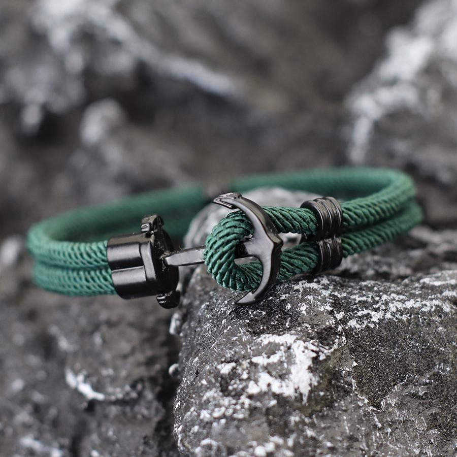 New Black Marine Anchor Bracelet For Men 4mm Bilayer Milan Rope Nautical Wrap Braclet Gifts For Him Surfing Accessories