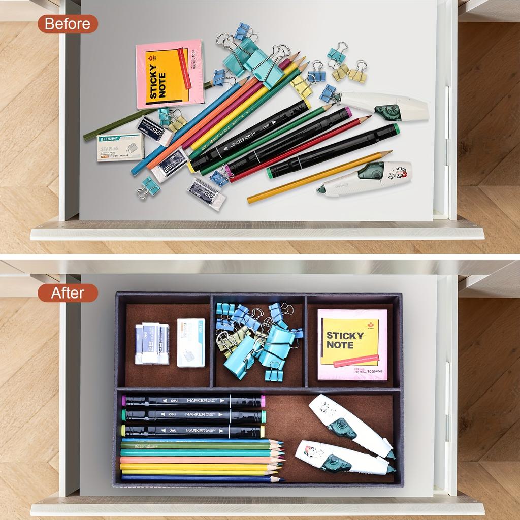 4-grid Stationery Tray Desktop Storage Box Utensil Silverware Storage, Desk Organizer, Aesthetic Room Decor