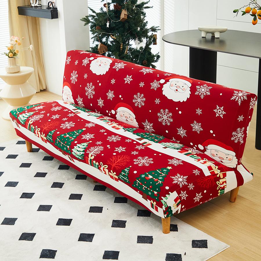 1pc Printed Christmas Element Pattern Sofa Bed Cover High Elasticity Decorative Sofa Bed All-season Use