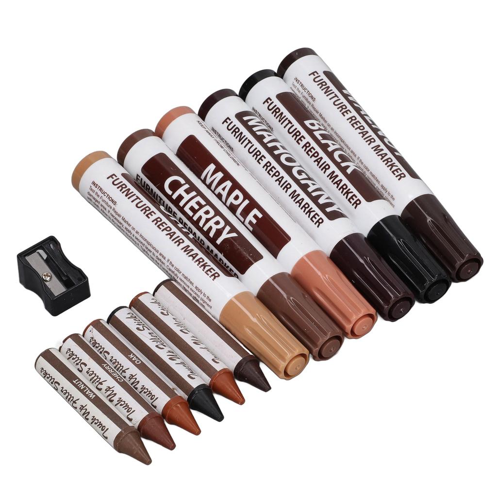 6 st Möbelmarkörer Vattentäta Snabbtorkande Skrubbtåliga Assorterade Färger Trämarkörer med Blyertspenna för Reparation
