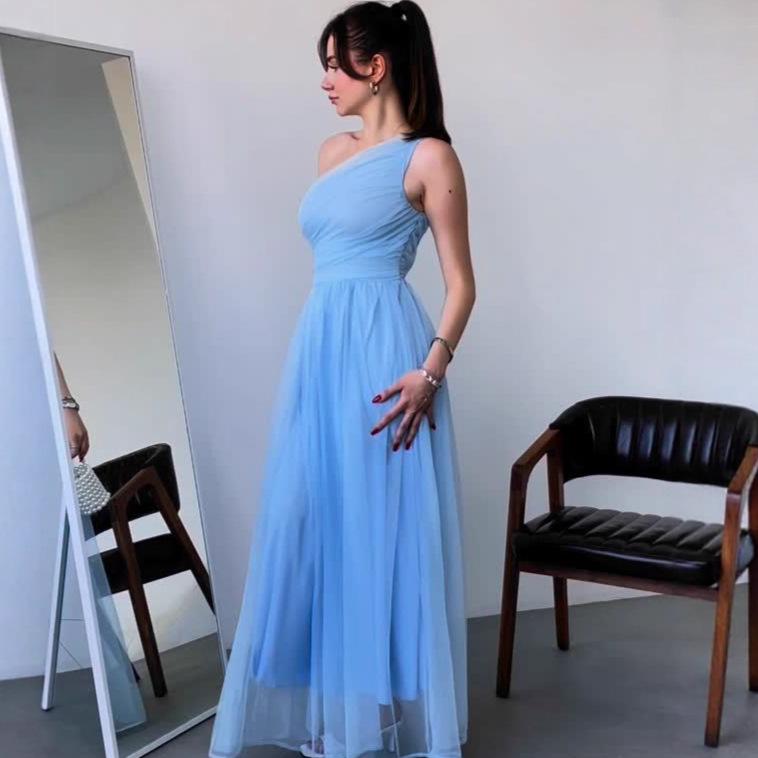 Καλοκαιρινό Ευρωπαϊκό & Αμερικάνικο Μακριά Φορέματα με Έναν Ώμο Χωρίς Μανίκια 2025 - Casual, Σχέδιο που Λεπταίνει τη Μέση