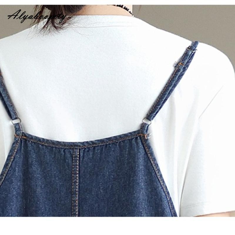 Spring Summer Women Streetwear Plus Size Sundress Spaghetti Strap Blue Denim Sleeveless Dress Vintage Washed Cotton Oversized Dress