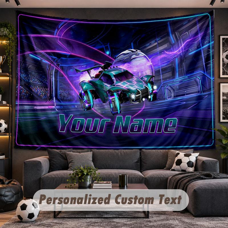 Wall Hanging Tapestry Custom NameRocket League Pattern Personalized Printed Fabric Wall Decor
