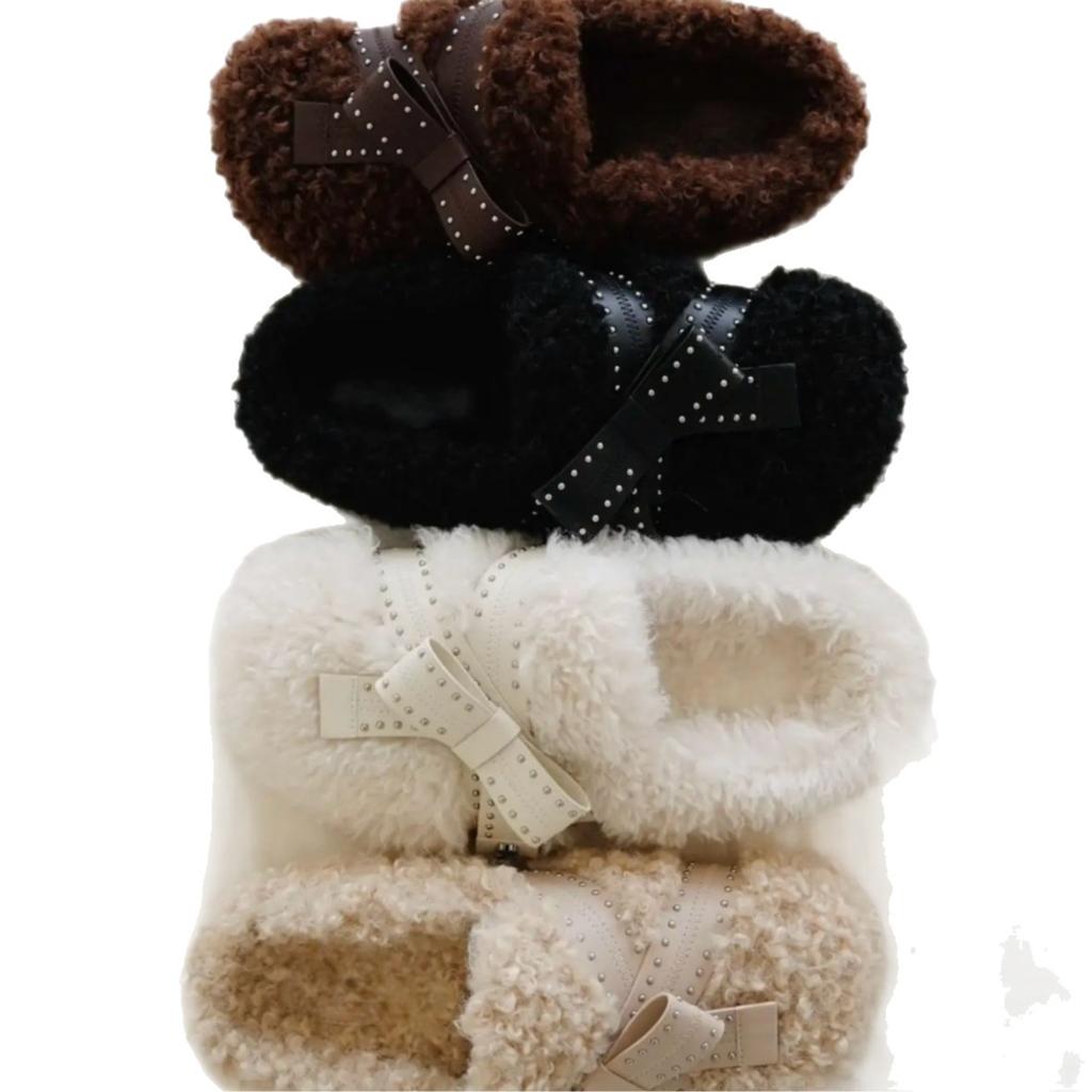 Retro Thick-soled One-pedal Slippers Velvet Cotton Shoes Autumn and Winter Design Sense Fashion French Casual Fluffy Shoes Women's Shoes