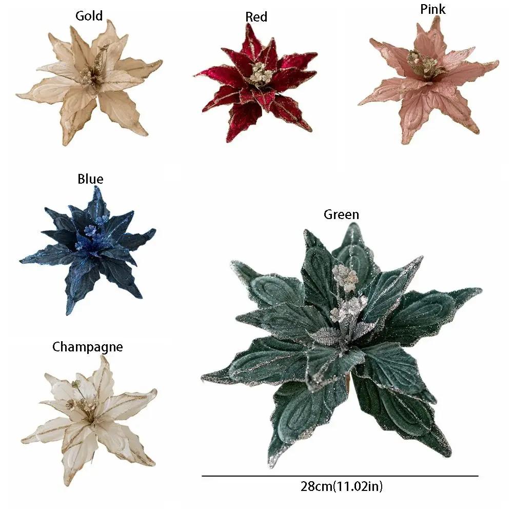 Flower Head Artificial Christmas Flowers Handmade DIY Simulated Christmas Flower Multi-color Xmas Tree Ornaments Event Layout