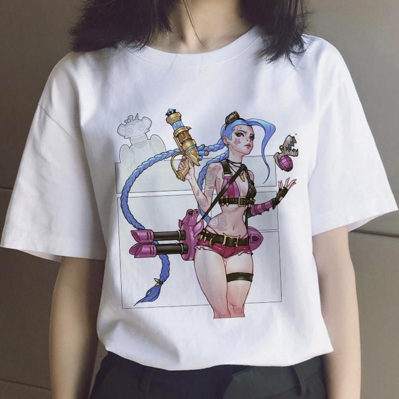 

2025 Jinx Arcane Women s T Shirt Clothes Anime Manga Game Kawaii Print Tshirt Femme Cartoons Casual T-Shirt Tees Summer Tops XXXL білий