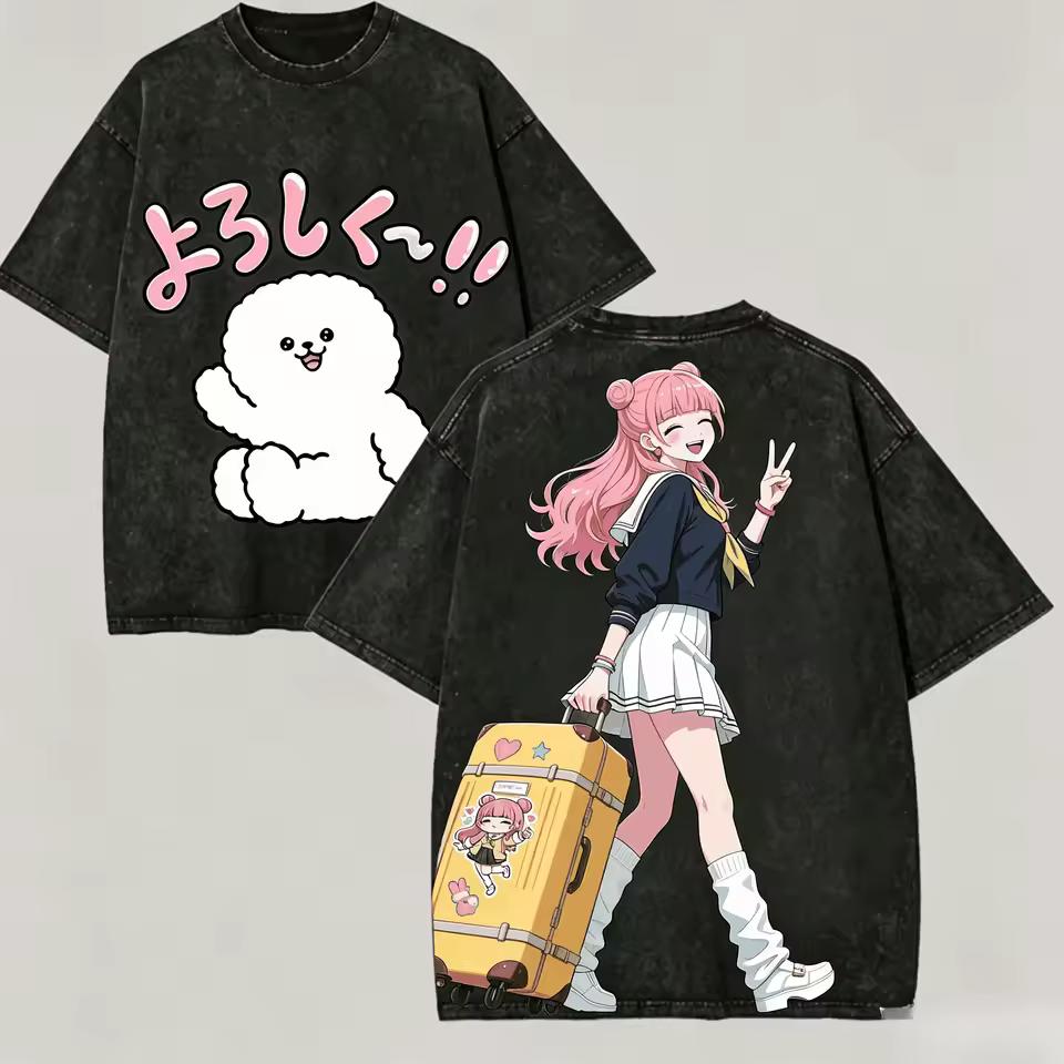 Du und ich sind Polar Gegensätze Ausgewaschenes T-Shirt Anime Liebhaber Harajuku Neues Modell Oversized Vintage Locker Streetwear Klassisch Unisex