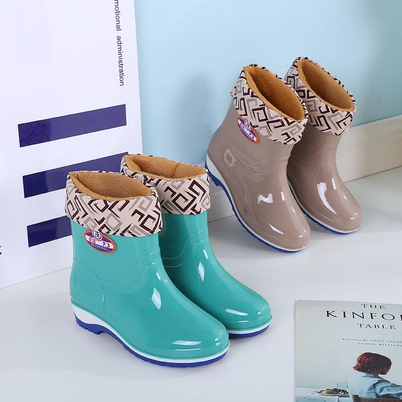 Fashion Adult Rain Shoes Women's Summer Non-slip Warm Water Boots Medium Tube Work Water Shoes Women's Fashion Rubber Shoes Overshoes