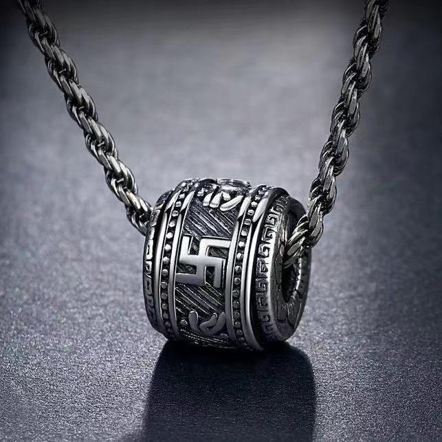 Rotatable Retro Thai Silver Six-Character Mantra Necklace: Unisex Oxidized Pendant Sweater Chain