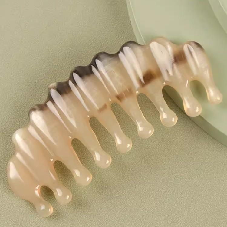 Gift Boxed Natural White Buffalo Horn Five-Tooth Water Drop Massage Comb