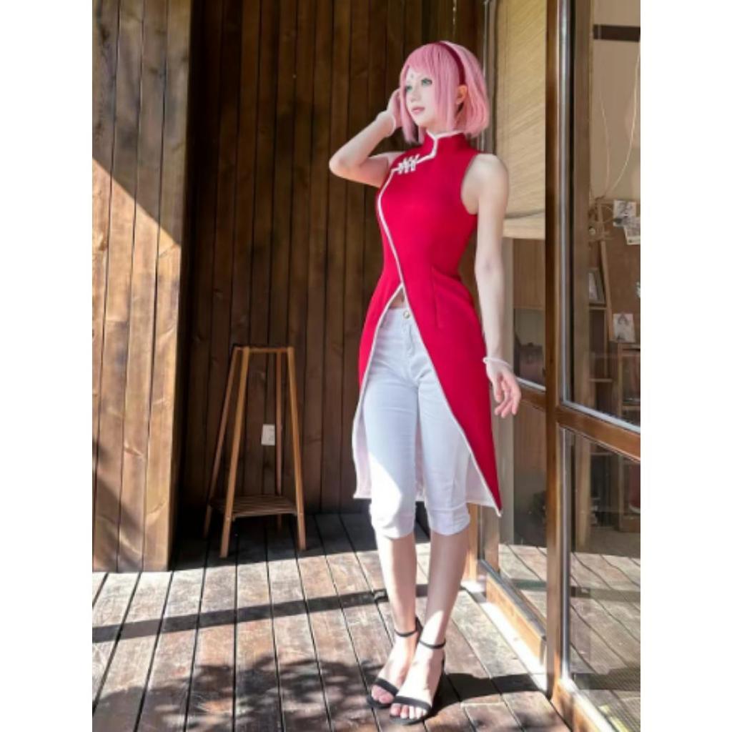 Naruto Shippuden Sakura Haruno Cosplay Uniform, Female Leaf Village Ninja Role Play Costume for Anime Party