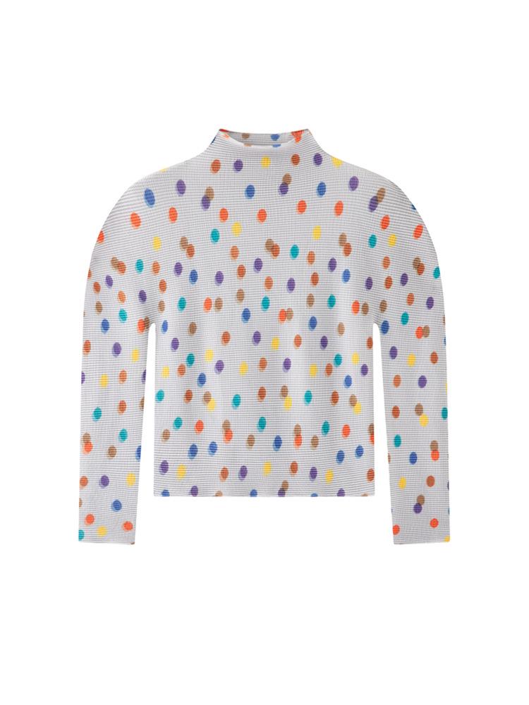 Miyake Dam 2026 Vår Tryckt Veckad Långärmad Hög Krage Smal T-shirt