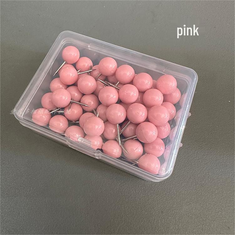 50-Piece Box of Large Pink Push Pins for Felt and Cork Boards