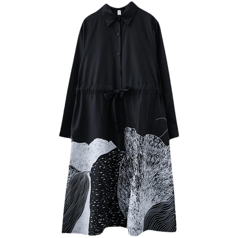 Abito a Maniche Lunghe con Stampa Floreale Donna Lunga Gonna Camicia