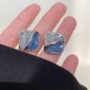 Silver Needle Butterfly Heart Earrings with Blue Gradient Drip - Elegant Autumn/Winter Studs
