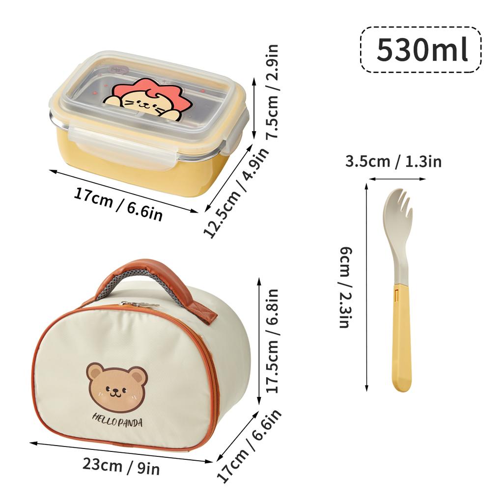 2 Compartment 304 Stainless Steel Bento Lunch Box With Spoon 530/850ML Portable Heatable Food Container For Kids Students School