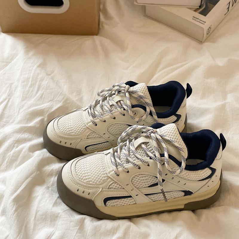 

Fashion Women s White Sneakers 2025 Summer New Mesh Breathable Outdoor Non Slip Running Shoes Fashion Lace Up Comfortable Casual Shoes 35 бежевый