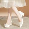 High Heels Spring Summer 2025 New Pearl Elegant Fairy Shoes with Soft Soles and High-grade Champagne Women's Shoes Thick Heel