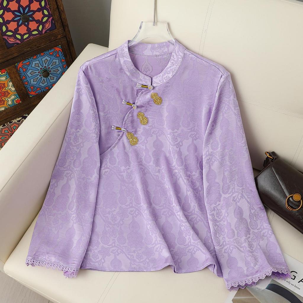 New Chinese Retro Stand Collar Lace Trim Top - Spring Arrival