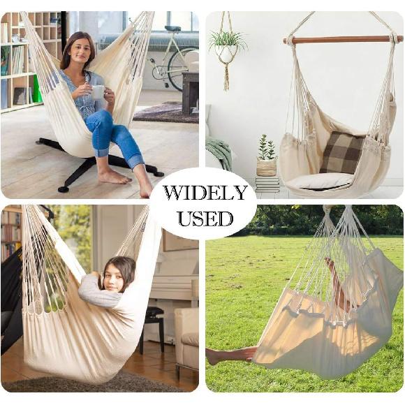 Hammock Chair Hanging Rope Swing Seat for Indoor Outdoor, Sturdy Cotton Weave Hammock Swing, Max 300Lbs Hanging Hammock Chair (Pole and Pillows NOT