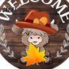 Festive Wooden Door Decoration 1 Set Interchangeable Welcome Sign with Seasonal Hat Accessories Gnome Hats Highland Cow Hanging Front Home