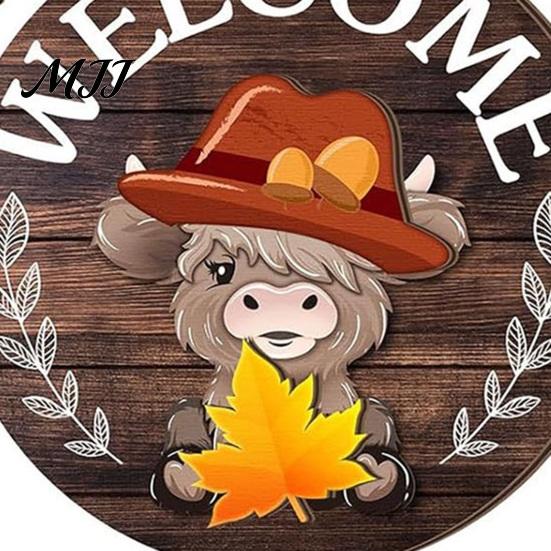 Festive Wooden Door Decoration 1 Set Interchangeable Welcome Sign with Seasonal Hat Accessories Gnome Hats Highland Cow Hanging Front Home