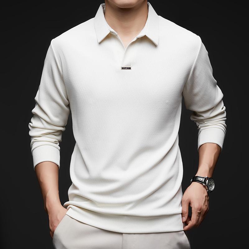 Men's Spring Autumn New Designer High End Brand Scissor Lapel Long Sleeve Polo Shirt Casual Lapel Comfort T-Shirt Men's Clothing